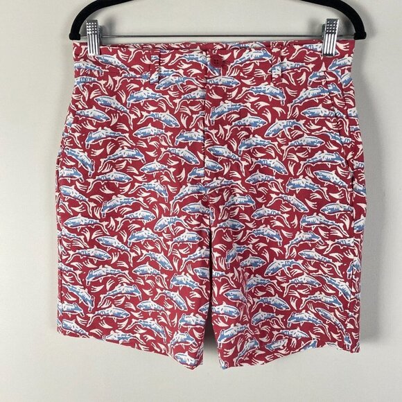 Vineyard Vines Performance Breaker Shorts Size 30 Red Mariner Fish Pattern - Picture 1 of 10